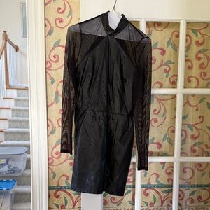 Amanda Uprichard Black Sheer sleeves leather mini dress